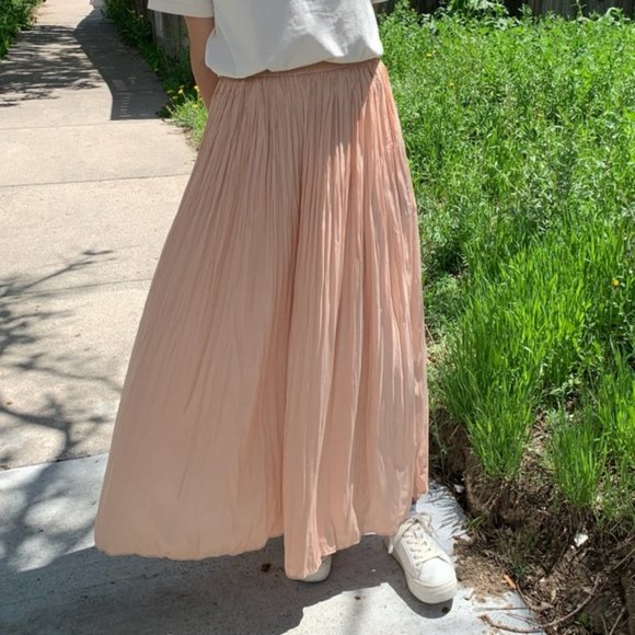 Uniqlo - Washer Pastel Orange Satin Skirt Pant Wide Leg Pull On - Size XS - Picture 12 of 15